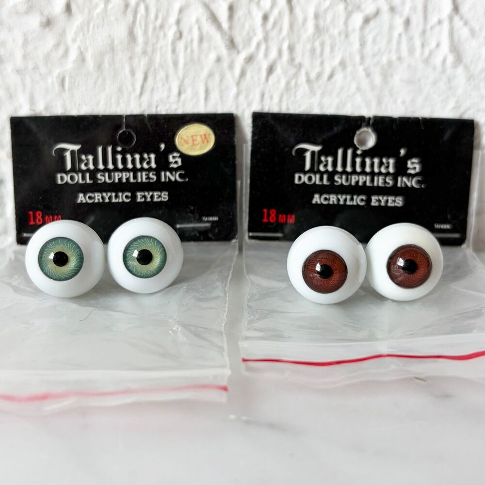 Tallina's Doll Eyes 18mm Acrylic Green Brown Vintage Realistic New Old Stock
